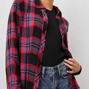 Rails Hunter Plaid Shirt Women's Size Small Black Coral Teal Soft Cozy Flannel